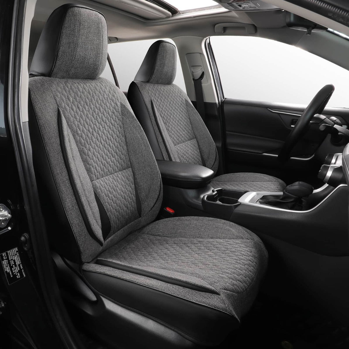 black / gray car  seat covers on a vehicle interior