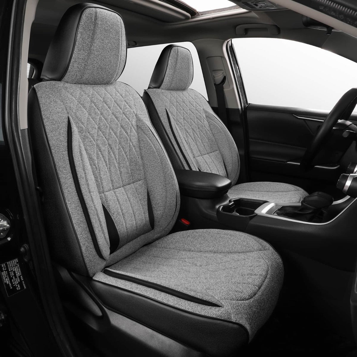 black / gray car  seat covers on a vehicle interior